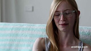 Cute petite blonde babe masturbates outdoors on her deck