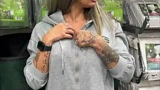 Beautiful woman with an accent shows her big boobs in a POV video