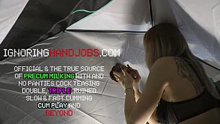 Glory Hole Of A Tent Ends Up Accidental Cumming Into Her Hands And Lingerie