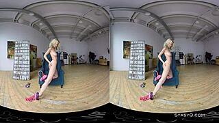 Lovely Blonde Amateur Strips Natural Tits in VR