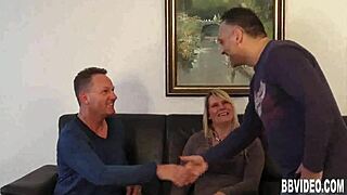 Busty German Milf Handles Two Hard Cocks