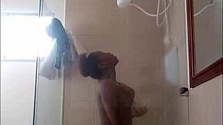Ebony Girl Drops Dildo In Shower