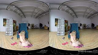 Lovely Blonde Amateur Strips Natural Tits in VR