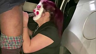 A shaved and bent over white girl with extra fat is a clown and gets a facial after being fucked in different positions