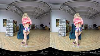 Lovely Blonde Amateur Strips Natural Tits in VR