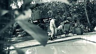 Aubrey Addams gives a poolside blowjob and ride