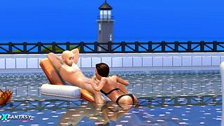 Jade rosa plays in passionpool sims 4 game with cumshot