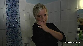 Hot blonde teen with natural tits masturbates her pussy in the bath, reaching orgasm