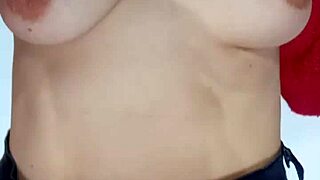 Whipping my tits with belt intensely