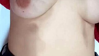 Whipping my tits with belt intensely