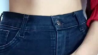 Whipping my tits with belt intensely