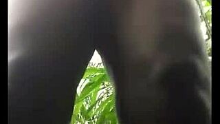 Beautiful black girl in the forest, lingerie and hot sex scene