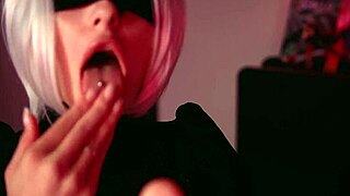 18-year-old's anal ahegao cosplay in Nier Automata costumes