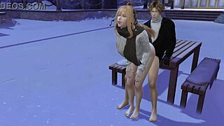 We fuck in public on a snowy day in 3D animation.