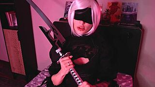 18-year-old's anal ahegao cosplay in Nier Automata costumes