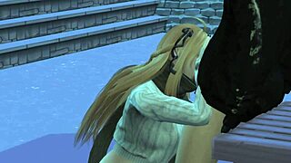 We fuck in public on a snowy day in 3D animation.