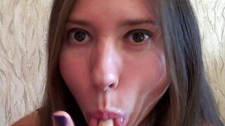 i lick teen 18+ dildo with fetish tongue sucking