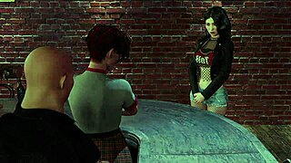 Play a porn game with commented gameplay and 3D anime characters in the bar scene