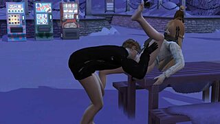 We fuck in public on a snowy day in 3D animation.