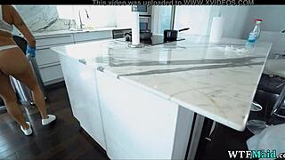 the thick latina milf maid shows her big tits in panties