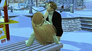 We fuck in public on a snowy day in 3D animation.