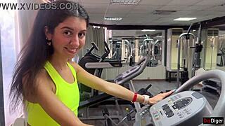 Fitness trainer gets naughty with young couple in gym