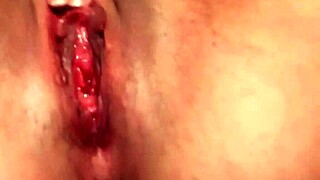 Hot babe with big tits and ass using dildo