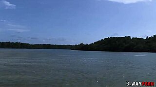 Amateur blonde gets big tits fucked outside in 3 way porn