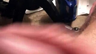 Detailed view of jerking off the hard cock slowly.