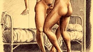 vintage retro cartoon anime hentai erotic illustration from antique times