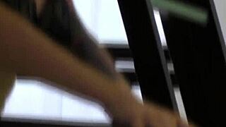 Tattooed brunette feels intense banging on the floor.