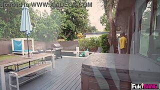 Big titty Chloe Amour in doggystyle threesome gets deepthroat and facial cumshot