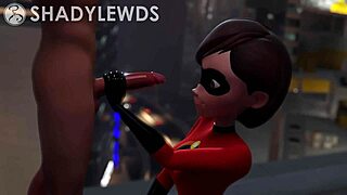 Helen parr gives rooftop handjob in 3d