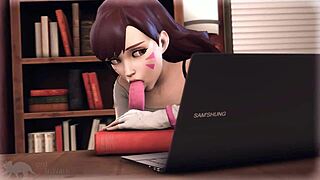 D.Va and her fuckbuddies in cartoon blowjob action