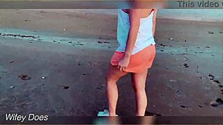 Amateur exhibitionists flash big tits and ass in public at sunset