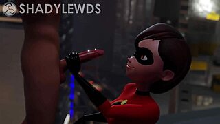 Helen parr gives rooftop handjob in 3d