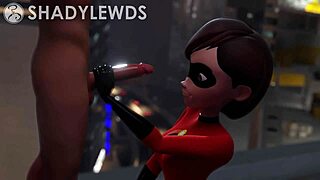 Helen parr gives rooftop handjob in 3d