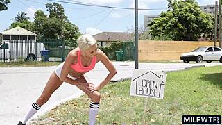 Blonde athletic cougar with confident and strong physique