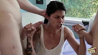 Rowdy Neighbors Slam Brunette Slut with Intense Anal Action She Craved