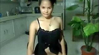 sexy sweet asian babe drilling ass with huge dildo, damn hot!