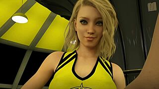 Is she watching or joining the cheer routine?