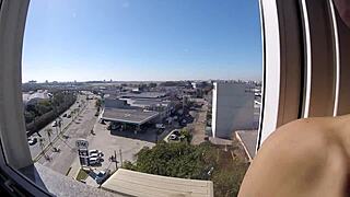 Sarada Naked in Hotel Window Overlooking Airport for Voyeur View