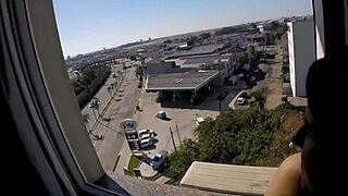 Sarada Naked in Hotel Window Overlooking Airport for Voyeur View