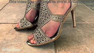 Wife displays new heels in upskirt view 👠