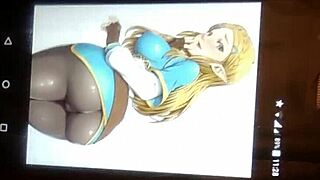 Bold Anime Cum Tribute To Princess Zelda In Latex Outfit With Intense Action
