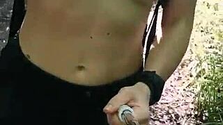 anna mole walks in nature with small tits exposed