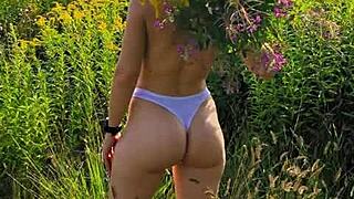 anna mole walks in nature with small tits exposed