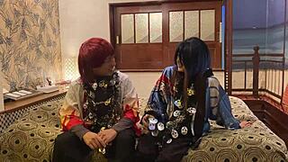 Cosplay and deep throat blowjob with an Asian MILF for Halloween