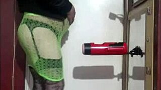 Shy bisexual crossdresser enjoys homemade machine masturbation in gay session