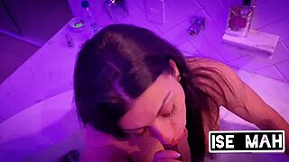 This is a homemade video of a POV blowjob in a motel bathtub